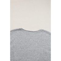 Light Grey USA Lettering Patch Notched Neck Loose Tee - L thumbnail