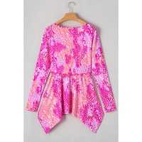 Rose Classic Leopard Print Handkerchief Hem Tunic Top - L thumbnail