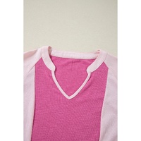 Bright Pink Textured Colorblock 3/4 Sleeve Oversize Top - L thumbnail