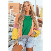Dark Green Colorblock Patchwork Exposed Stitching Oversize Top - L thumbnail