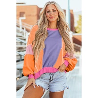 Orchid Petal Colorblock Patchwork Exposed Stitching Oversize Top - 2XL thumbnail