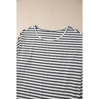 Gray Stripe Drop Sleeve Round Neck Oversized Long Sleeve Top - L thumbnail