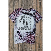 Pink Cowgirls Boots Leopard Bleached Crew Neck T Shirt - M thumbnail