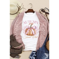 White Autumn Girly Thanksgiving Bowknot Pumpkin Graphic T Shirt - 2XL thumbnail