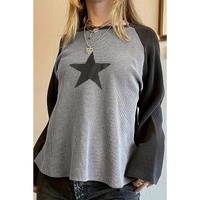 High Waffle Knit Colorblock Star Patch Graphic Raglan Top - L thumbnail