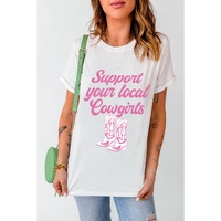 White Support Your Local Cowgirls Boots Print Crewneck Tee - M thumbnail