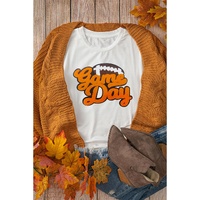 White Chenille Game Day Rugby Football Pattern Crewneck T Shirt - M thumbnail