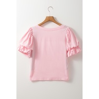 Light Pink Scoop Neck Bubble Sleeve Tee - L thumbnail