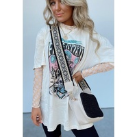 Khaki Checkered Pattern Mesh Mock Neck Long Sleeve Top - L thumbnail