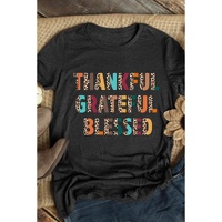 Black Thankful Grateful Blessed Leopard Print Crewneck T Shirt - 2XL thumbnail