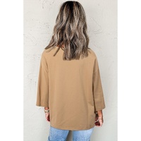 Camel Floral Star Patchwork 3/4 Long Sleeve Top - L thumbnail