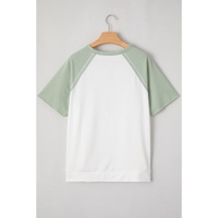 Clearly Aqua Colorblock Raglan Short Sleeve Half Buttons High Low T Shirt - L thumbnail