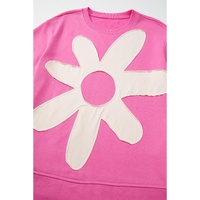 Sachet Pink Contrast Flower Drop Shoulder Loose T Shirt - L thumbnail