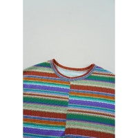 Multicolour Striped Pattern Twist Hem Short Sleeve Top - L thumbnail
