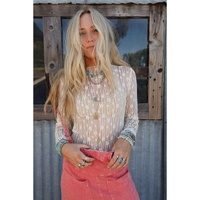 White Sheer Floral Lace Long Sleeve Slim Fit Top - L thumbnail