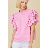 Bonbon Ricrac Ruffled Sleeve Frilled Collar Blouse - L thumbnail