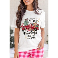 White Christmas Pattern Slogan Print Crew Neck T Shirt - M thumbnail