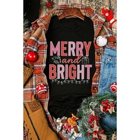 Black MERRY and BRIGHT Crew Neck Christmas Graphic Tee - 2XL thumbnail