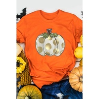 Orange Thanksgiving Pumpkin Pattern Crew Neck Short Sleeve Top - S thumbnail