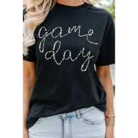 Black Shiny Rhinestone game day Pattern Crewneck T Shirt - 2XL thumbnail
