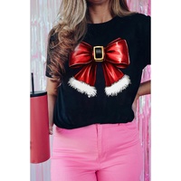 Black Christmas Big Bowknot Graphic Crewneck T Shirt - XL thumbnail