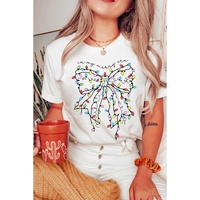 White Colored Light Bowknot Graphic Crewneck T Shirt - XL thumbnail