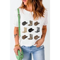 White Cowboys Boots Western Fashion Print T Shirt - M thumbnail