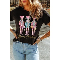 Black Nutcracker Merry Christmas Printed Crewneck T Shirt - L thumbnail