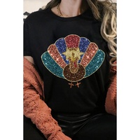 Black Glitter Turkey Heat Transfer Printing Thanksgiving T Shirt - L thumbnail