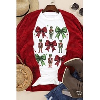 White Bowknot Nutcracker Printed Crewneck Christmas T Shirt - M thumbnail