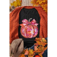 Black Bow Pumpkin Graphic Crewneck Thanksgiving T Shirt - XL thumbnail