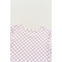 Pink Checkered Ribbed Slim Fit Crew Neck T Shirt - S thumbnail