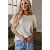 Oatmeal Textured Puff Sleeve T-shirt - L thumbnail