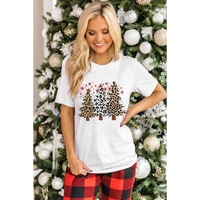 White Leopard Christmas Tree Graphic Crewneck Tee - M thumbnail