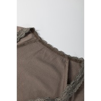 Dark Brown Lace Splicing Criss Cross Slim Fit V Neck T Shirt - M thumbnail