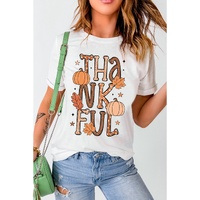White THANKFUL Pumpkin Leaves Graphic Crewneck Thanksgiving T Shirt - XL thumbnail