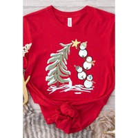 Red Christmas Tree Snowman Printed Crewneck T Shirt - 3XL thumbnail