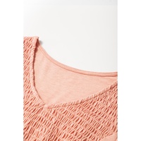 Fushia Smocked Front V Neck Pleated Babydoll Short Sleeve Top - L thumbnail