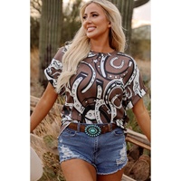 Brown Lucky Horseshoes Graphic Dolman T-shirt - L thumbnail