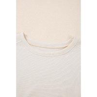 White Pearled Puff Sleeve Round Neck Loose Top - M thumbnail