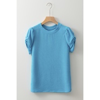 Light Blue Bubble Sleeve Solid Color Elegant T-Shirt - S thumbnail