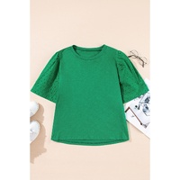 Bright Green Eyelet Embroidered Patchwork Shift Top - L thumbnail