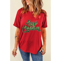 Red Merry Christmas Graphic Crewneck T Shirt - S thumbnail