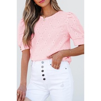 Pink Flower Geometric Textured Button Short Sleeve Top - XL thumbnail