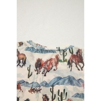 Beige Western Fashion Mustang River Printed Mesh T Shirt - L thumbnail