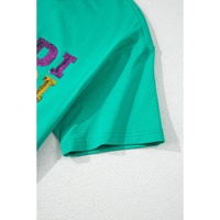 Sea Green Sequin Mardi Gras Letter Graphic T Shirt - L thumbnail