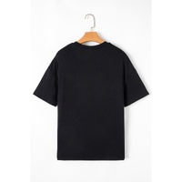 Black Sequin Stripes Patchwork Mardi Gras Crew Neck T Shirt - S thumbnail