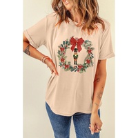 Khaki Nutcracker Bow Christmas Wreath Crewneck Printed T Shirt - XL thumbnail