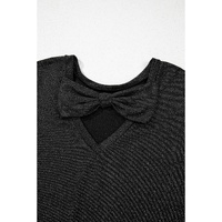 Black Bow Decor Glittery Short Sleeve Top - XL thumbnail