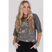 Dark Grey Kindness Butterflies Graphic Mineral Wash Loose Tee - L thumbnail